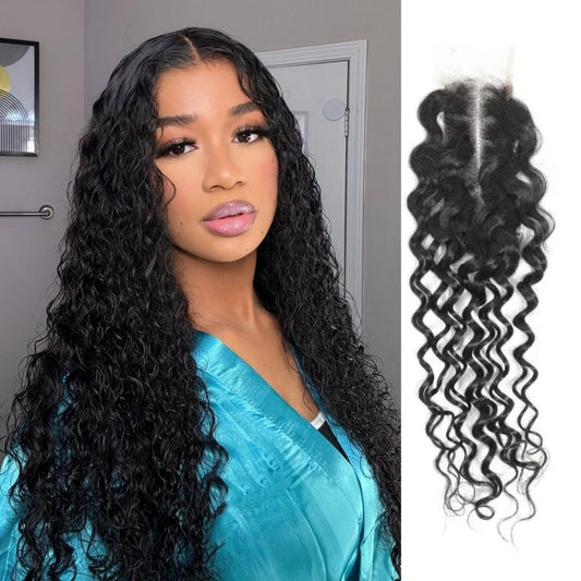 2x6 HD Lace Closure with Baby Hair Deep Middle Part Remy Human Hair Deep Curly Wave Swiss Kim K Lace Closure (Deep Wave, 18 inch)