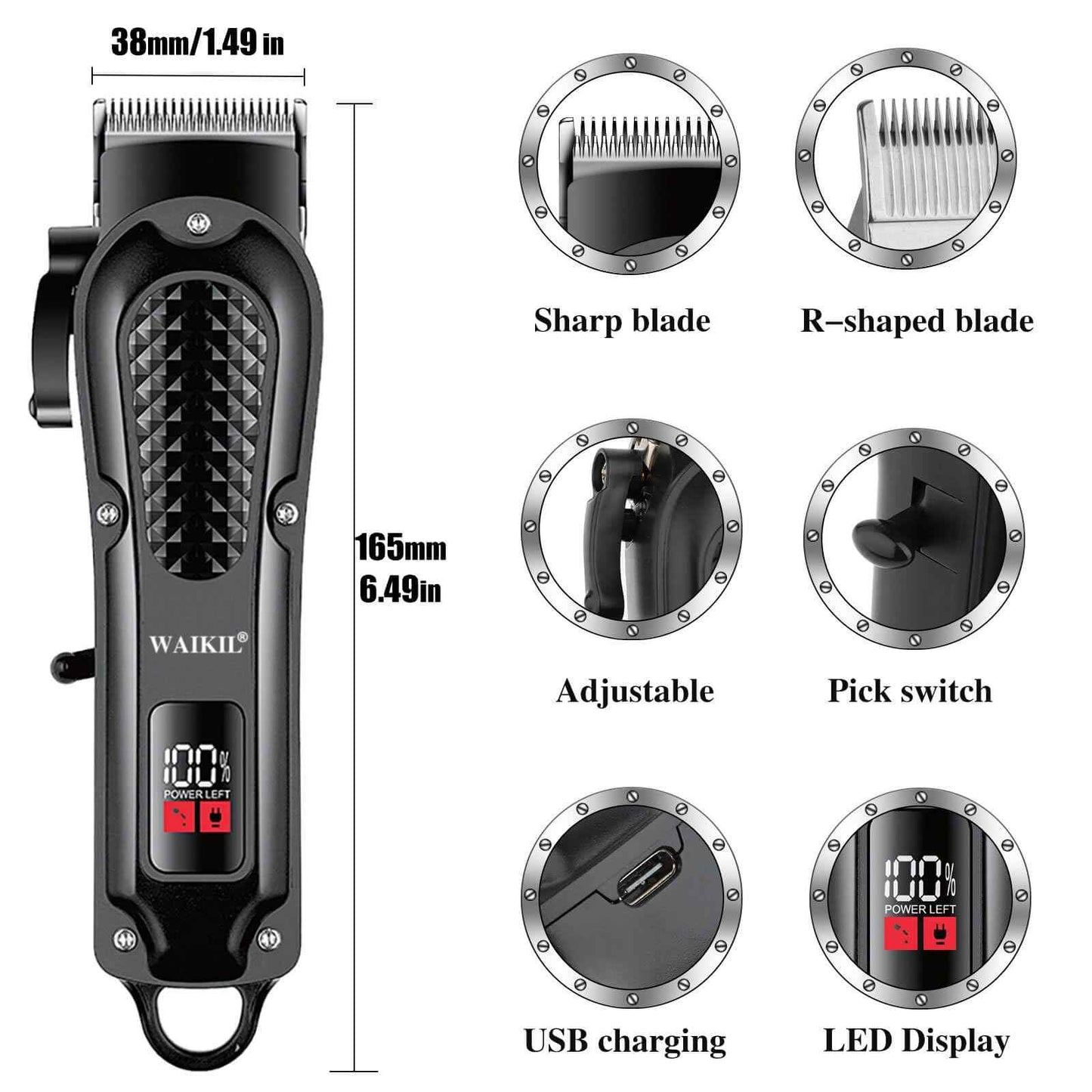 WAIKIL Hair Clippers Professional Cordless for Men, Barber Clippers for Hair Cutting Kit,Rechargeable Haircut Machine for Family,Wireless LCD Display Hair Trimmers Set
