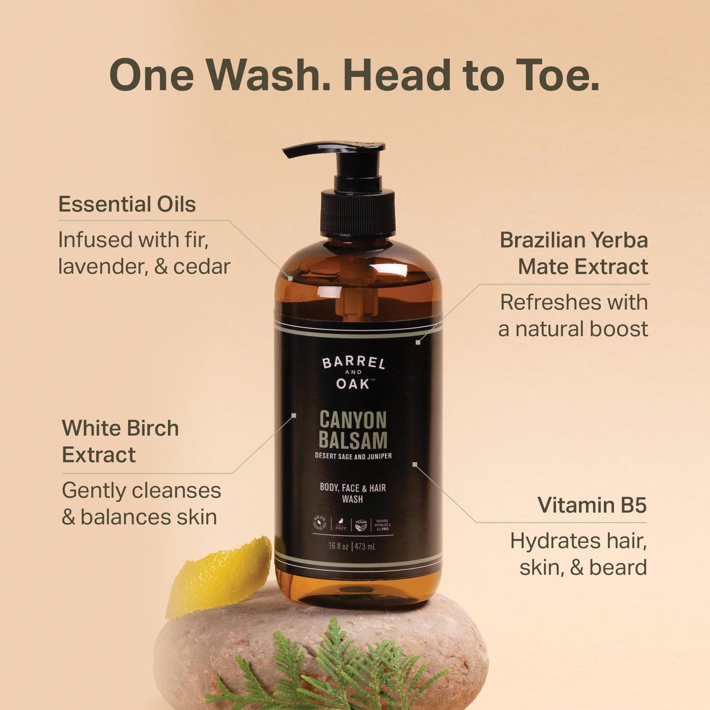 Barrel & Oak Canyon Balsam Body Care Set for Men, All-in-One Body Wash, Exfoliating Bar Soap, & 2-in-1 Shampoo and Conditioner Set, Hydrating Grooming Kit, Vegan Gifts for Men, 3-Pack