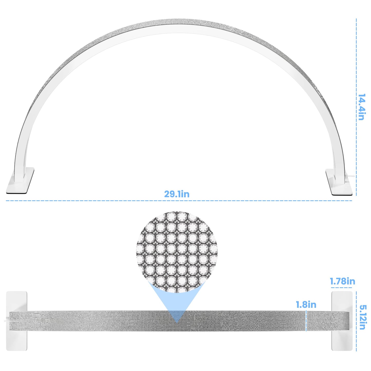 gelpal Large Half Moon Light for Nail Desk, 30" 48W Professionals Led Light, Desk Lamp for Lash Eyelash Extension,Makeup Desk lamp,Color Temperature 2700K-6000K, Salon&Home(Black Diamond)