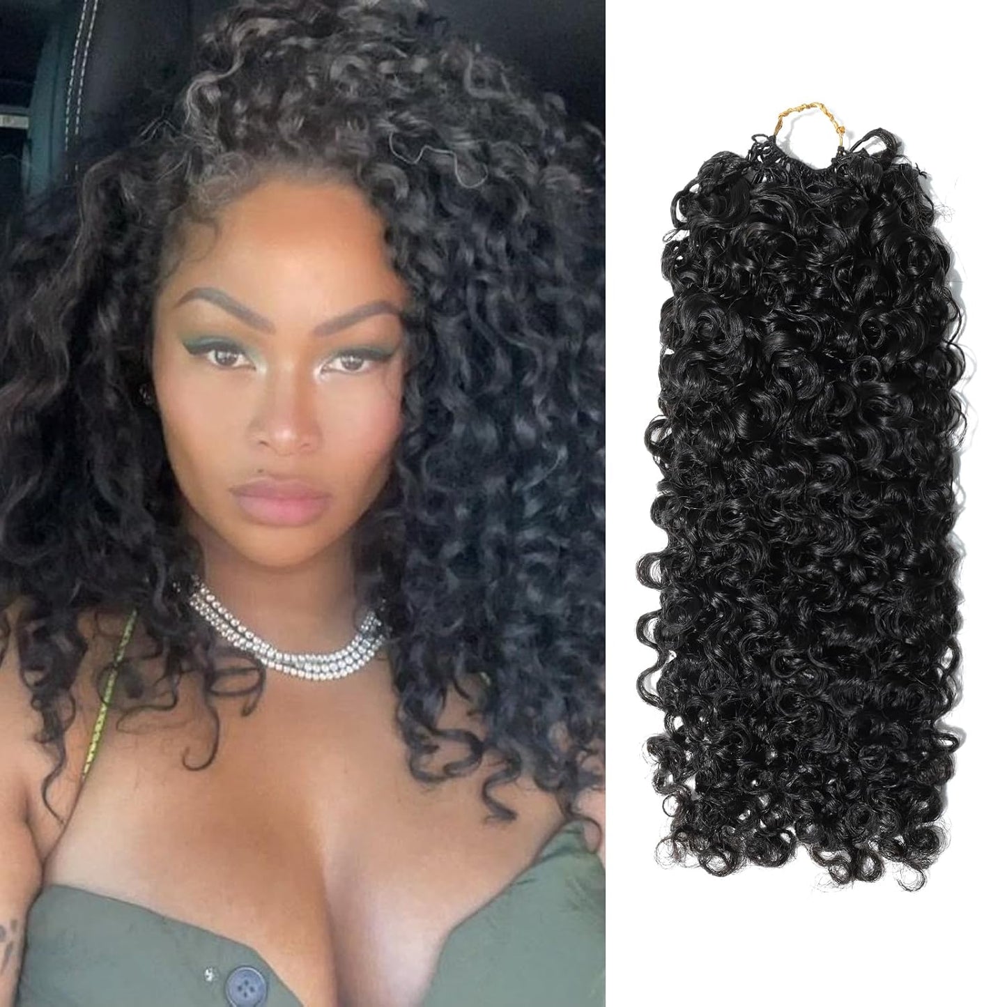 Burmese Curly Feather Crochet Braid Hair Extensions - 100% Real Human Hair, Knotless, 14 Inch, Natural Black