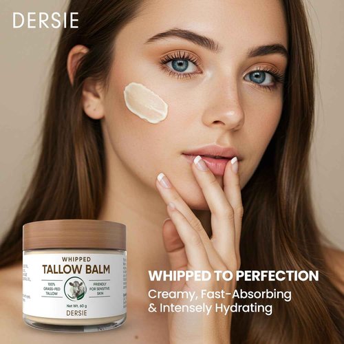 Dersie Whipped Tallow Cream: 100% Grass-Fed Beef Tallow Cream for Deep Hydration, Skin Barrier Repair, Soothing - Tallow Moisturizer for Face & Body for Women, Men & Kids (2.1 oz)