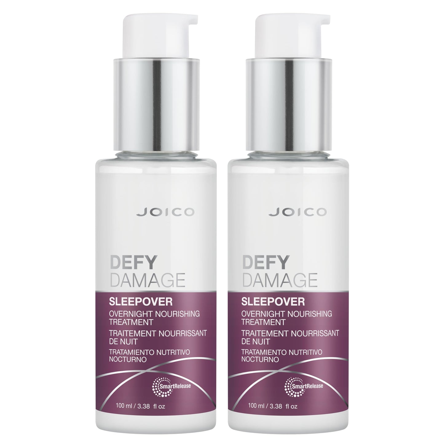 Joico Defy Damage Sleepover Overnight Nourishing Treatment | Instantly Softens & Smooths | Strengthen Bonds | Reduce Breakage & Split Ends | No Rinse Formula | With Arginine & Keratin | 3.38 oz | 2 Pack