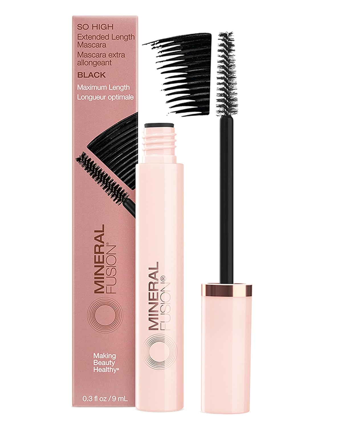 Mineral Fusion So High Mascara - Lengthening Formula for Long, Lush Lashes | Hypoallergenic, Black, No Smudge