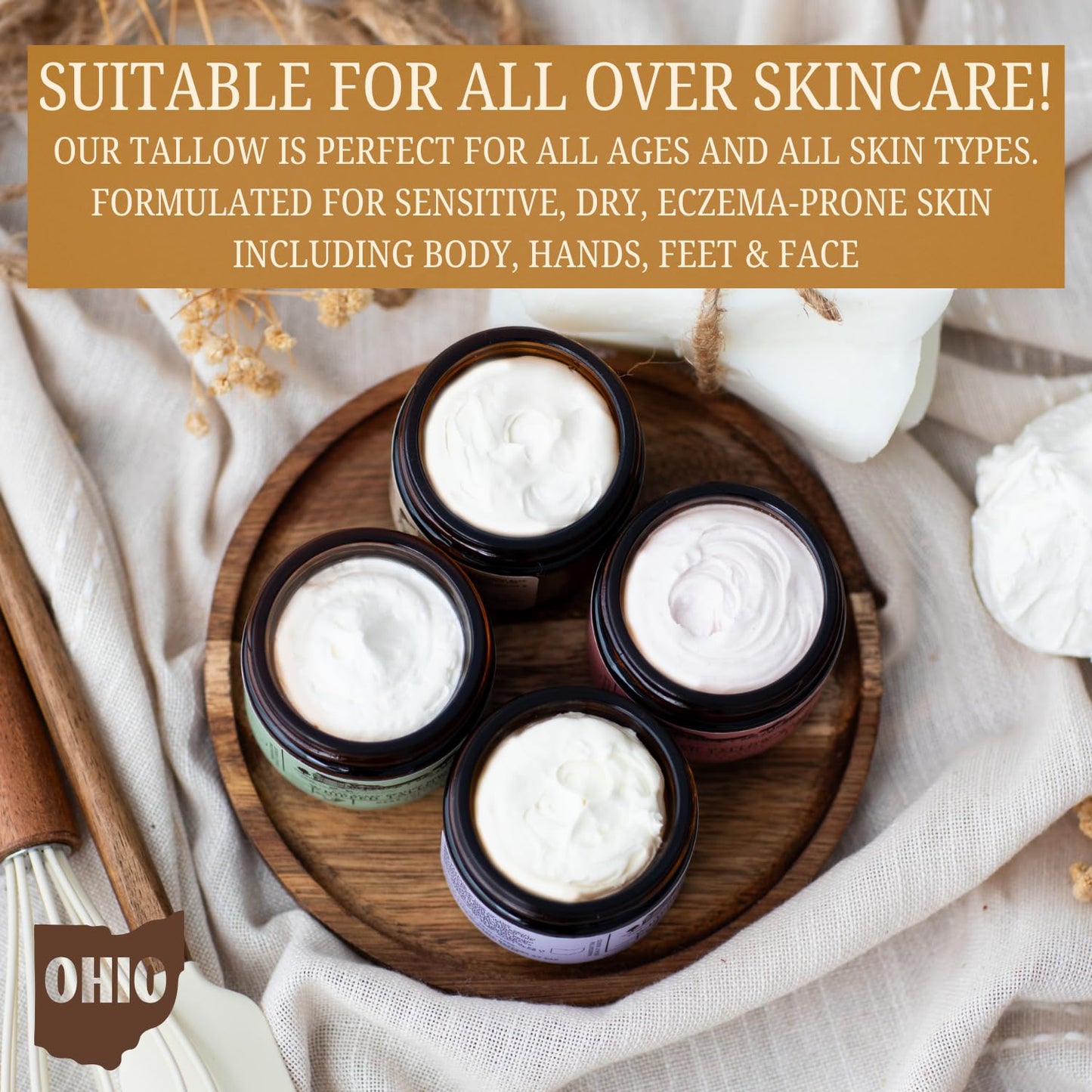 EAP ACRES Rose-infused 100% Grass-Fed Whipped Tallow Balm-Organic Jojoba Oil, Rosehip Oil, Face and Body Moisturizer for Dry, Sensitive Skin, Eczema (ROSE-INFUSED)