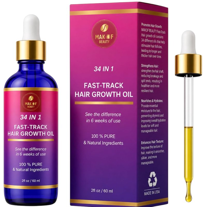 Hair Growth Oil - 34-in-1 Fast-Track Formula for Rapid Growth | Moisturizing Blend of Exotic Oils & Botanicals - 2 fl oz