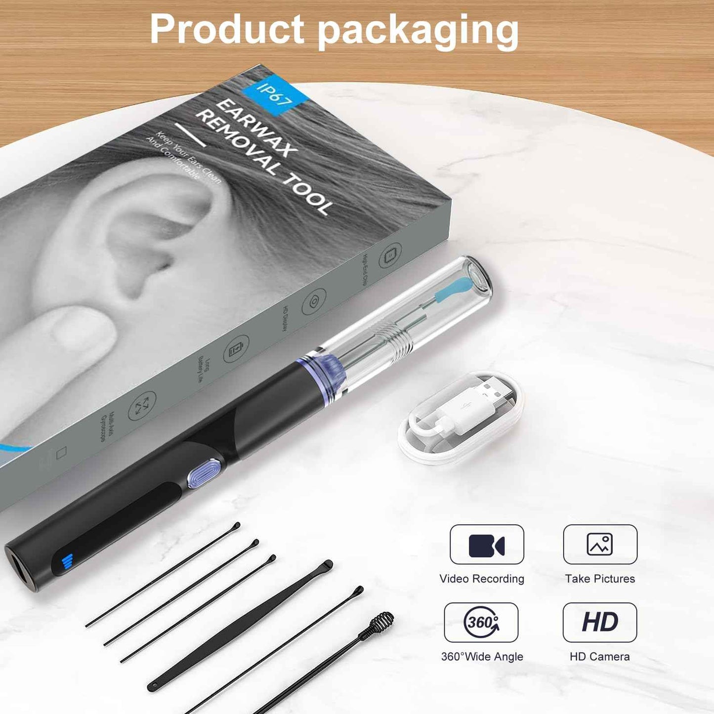 Ear Wax Removal Tool Camera, Ear Cleaner with 1080P Camera, Visible Wireless Ear Scope 6 LED Lights, 10PCS Replacement Tips, Ear Cleaner for iOS & Android (Gun)
