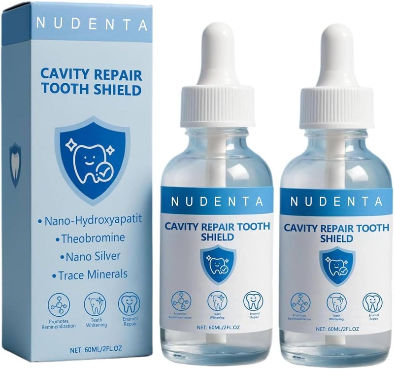Nudenta Cavity Repair Tooth Armor Liquid - Nano Hydroxyapatite Remineralization Drops | 60ml 2-Pack for Enamel Strengthening & Whitening