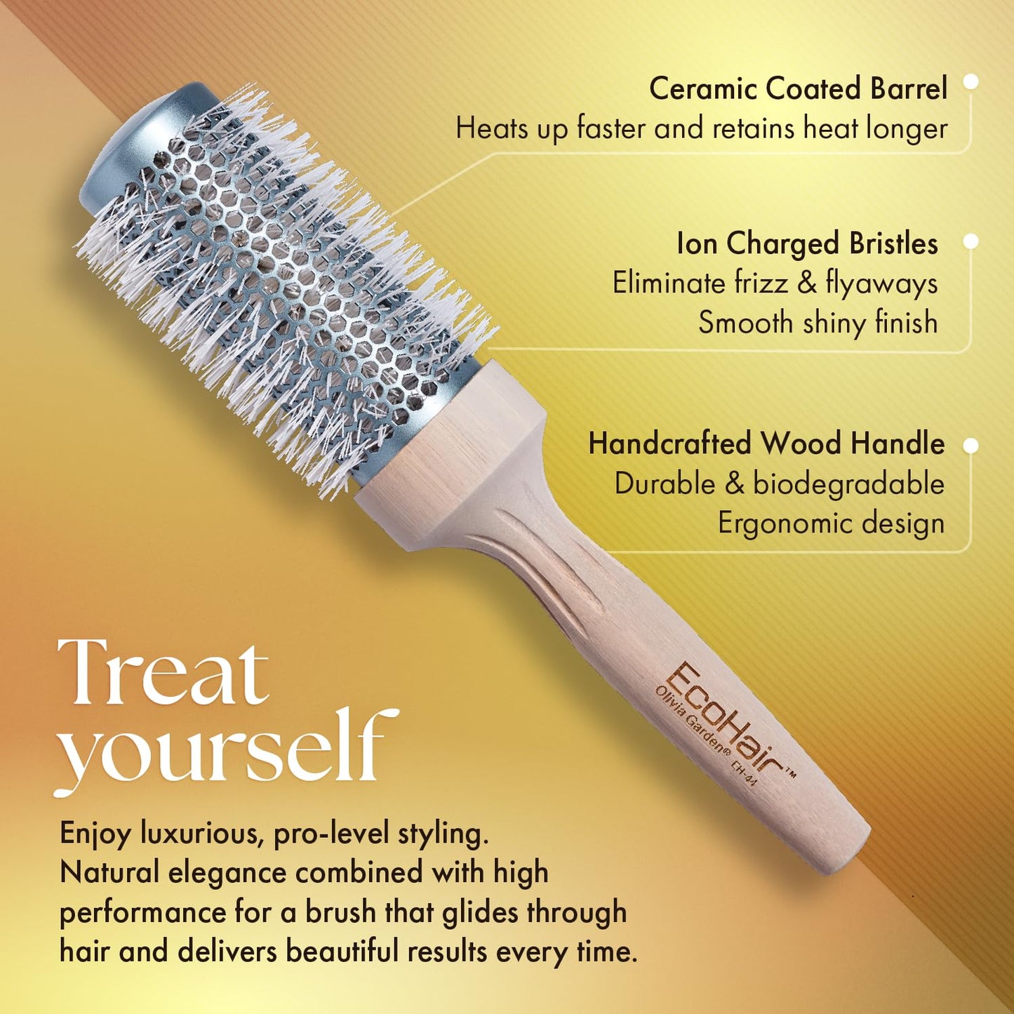 Olivia Garden EcoHair Thermal Bamboo Round Hair Brush - Not Electrical - Ceramic Blowout Brush for Normal to Thick Hair, 1 3/4"