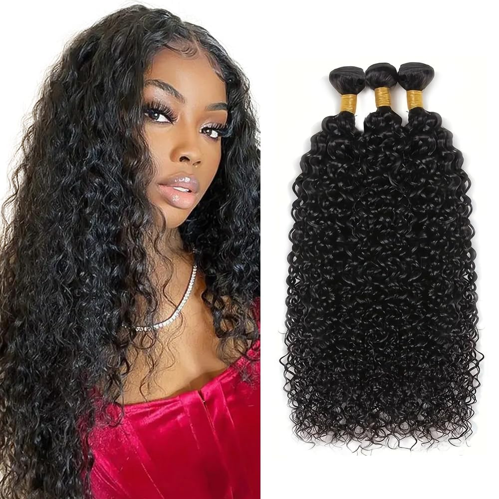 Cklikeb Human Hair Bundles Natural Color Jerry Curly Bundles Human Hair Unprocessed Brazilian Virgin 16 18 20 Inch 3 Bundles Quick Weave Human Hair Extensions 300g (1B Jerry Curly, 16 18 20)