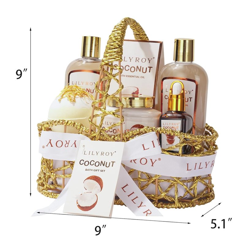 Coconut Bath and Body Gift Basket Set - Spa Kit for Men & Women | Perfect for Father's Day, Mother's Day, Birthdays & Holidays