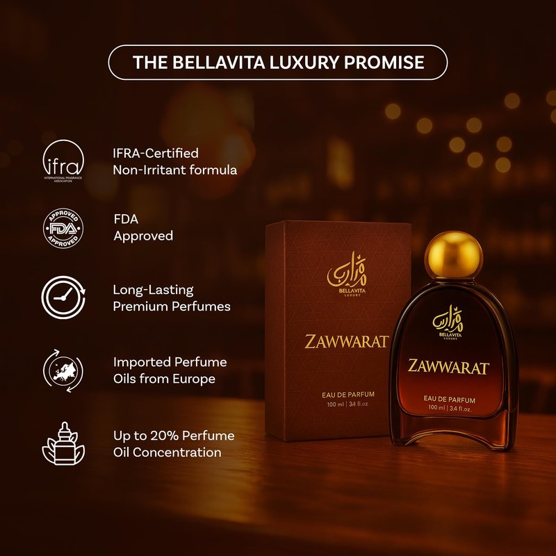 Bella Vita Luxury ZAWWARAT Unisex Fragrance | EDP Perfume for Men and Women | Amber Top Note | 100 ml pack | 3.4 Fl. Oz. | Woody and Amber notes | Gift for Men and Women | Eau de Parfum