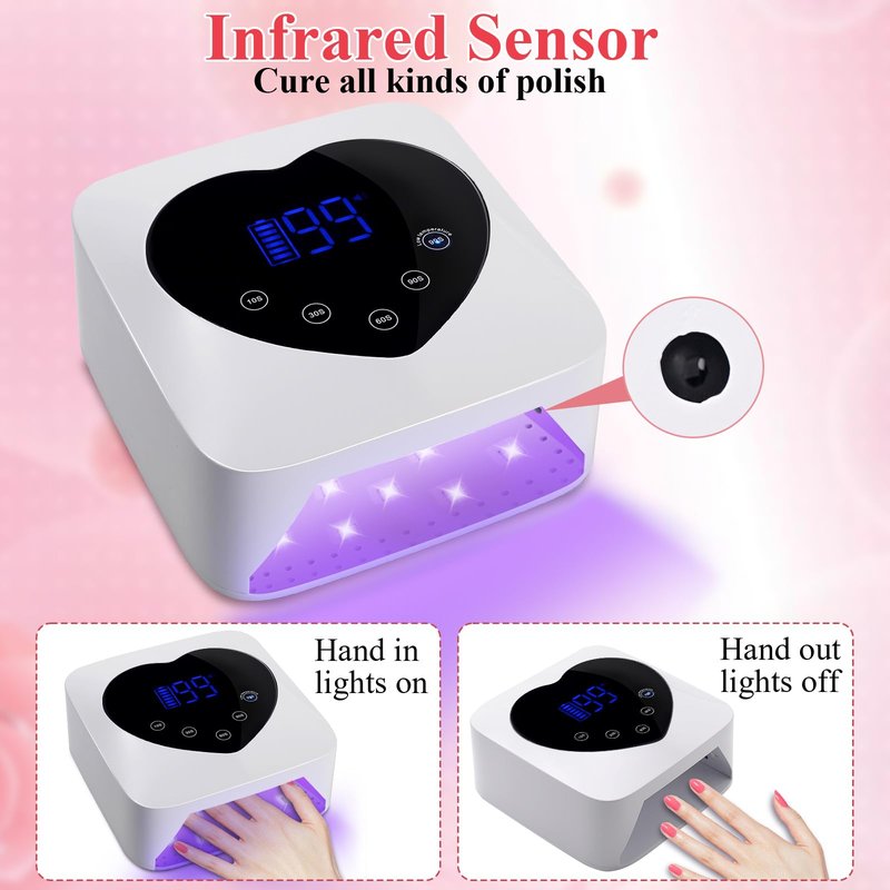 Cordless UV Led Nail Lamp, 72W UV Nail Light for Nail Polish, Rechargeable Nail Dryer, Heart Nail Lamp with 5 Timer and LCD Display, Professional Nail Lamp for Valentines Day Gifts and Nail Salon