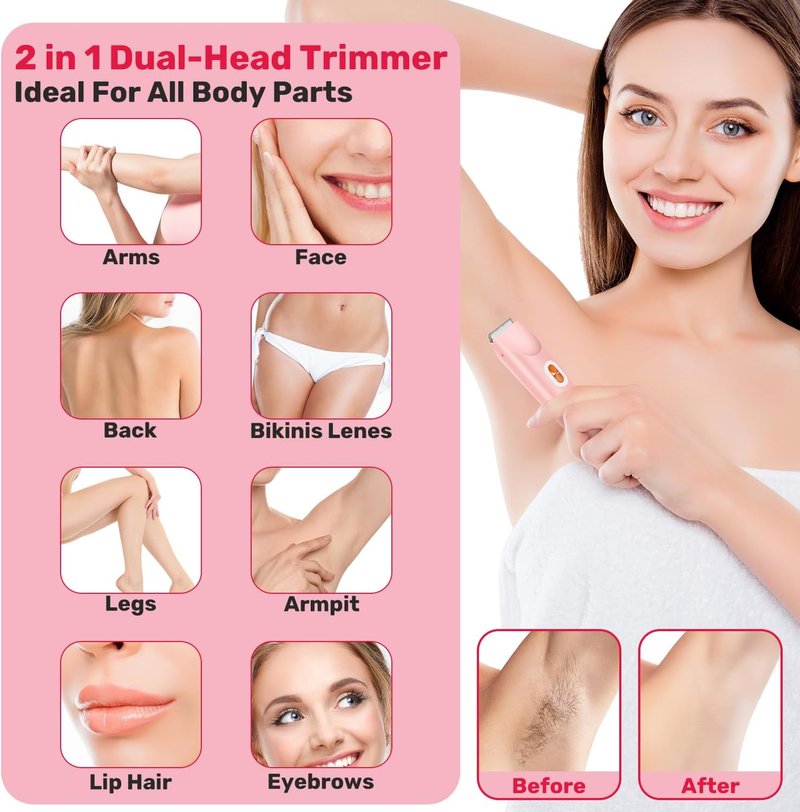 Dermave Bikini Trimmer - 2-in-1 Electric Shaver for Women | Cordless, Waterproof, Painless, Pink