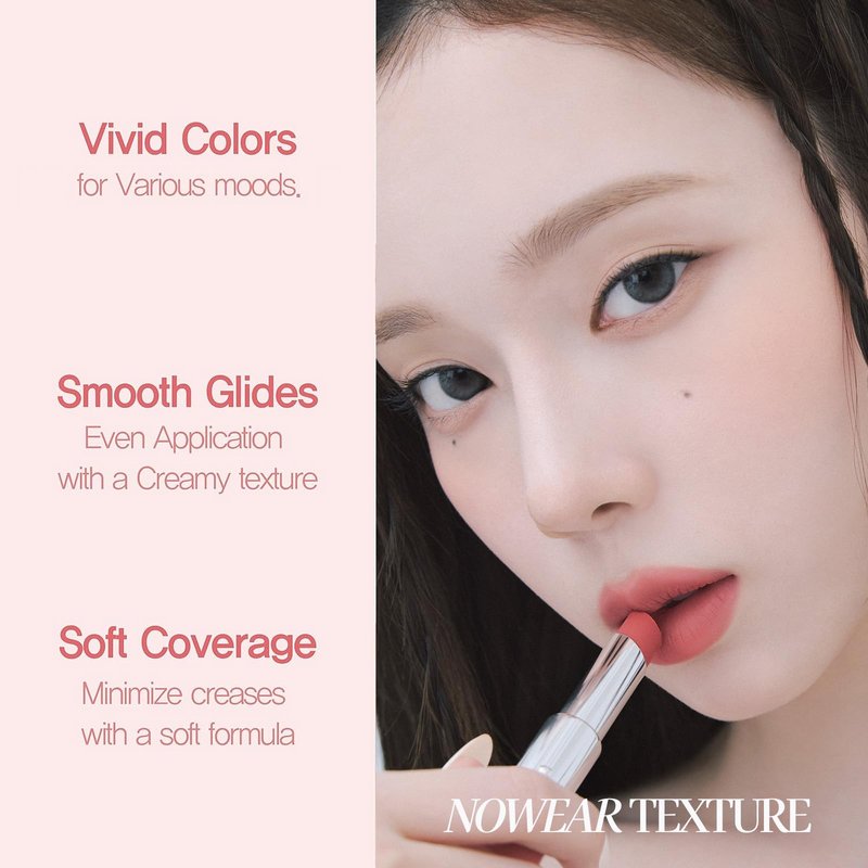 Espoir Lipstick Nowear Volume Matte #3 Fuchsian | Airy Velvet Matte Finish, Long-Lasting Vibrant Color, Soft Creamy Texture for Even Application, Cruelty-Free, Korean Lip Makeup, 0.1 oz