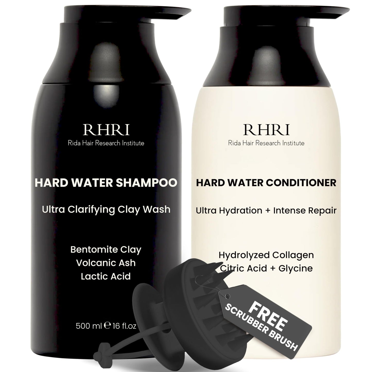 RHRI Hard Water Shampoo & Conditioner Set | Metal Detox Shampoo with Collagen | Hydrating Hair Treatment for Shine & Manageability | Clarifying Wash, Bentonite Clay, Volcanic Ash, Lactic Acid 32 FL oz