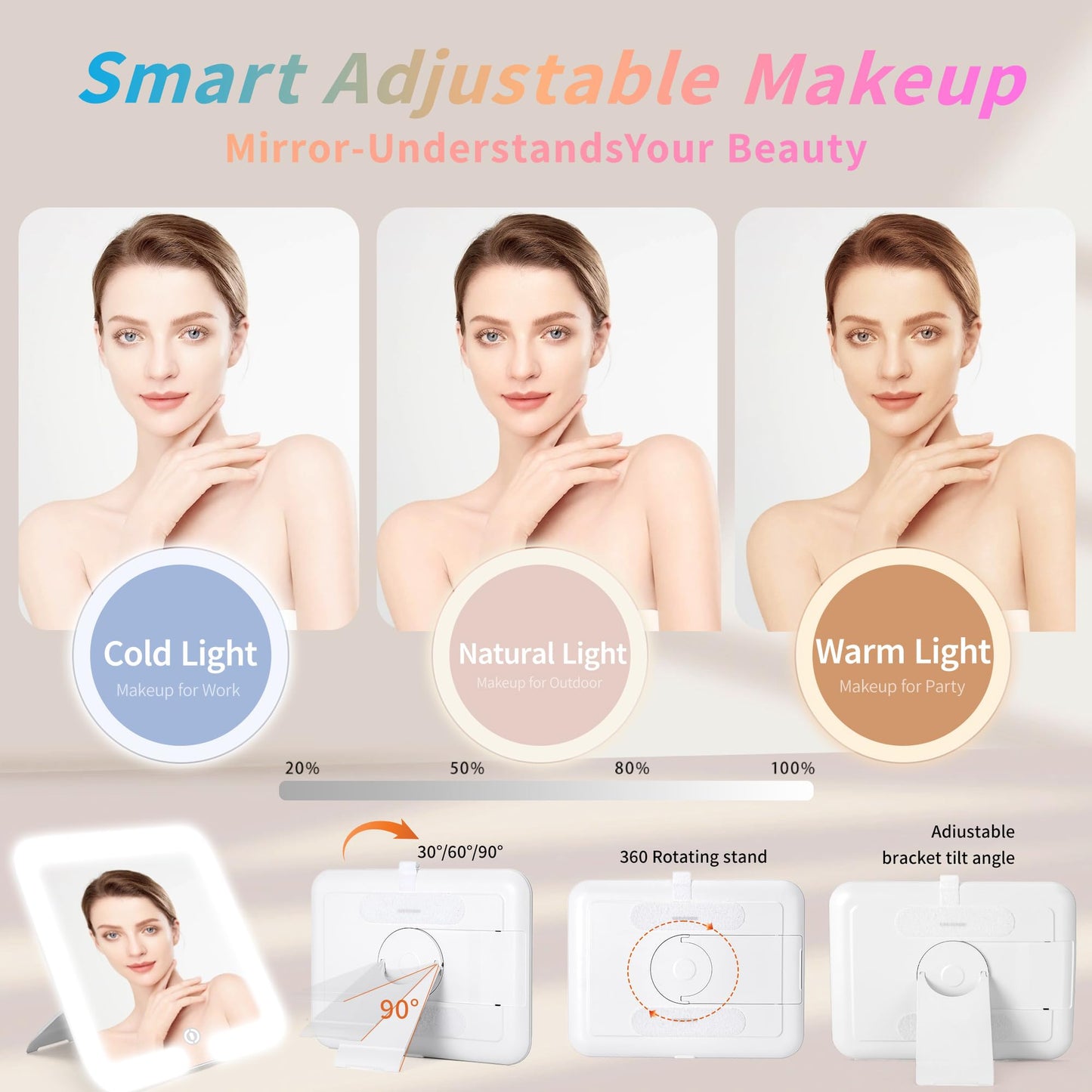 Gdsshuhung Upgraded Makeup Bag with LED Mirror, Travel Makeup Bag with Compartments, Waterproof Cosmetic Travel Bag, Portable Makeup Case Organizer with Lighted Mirror & Brush Storage (Brown)