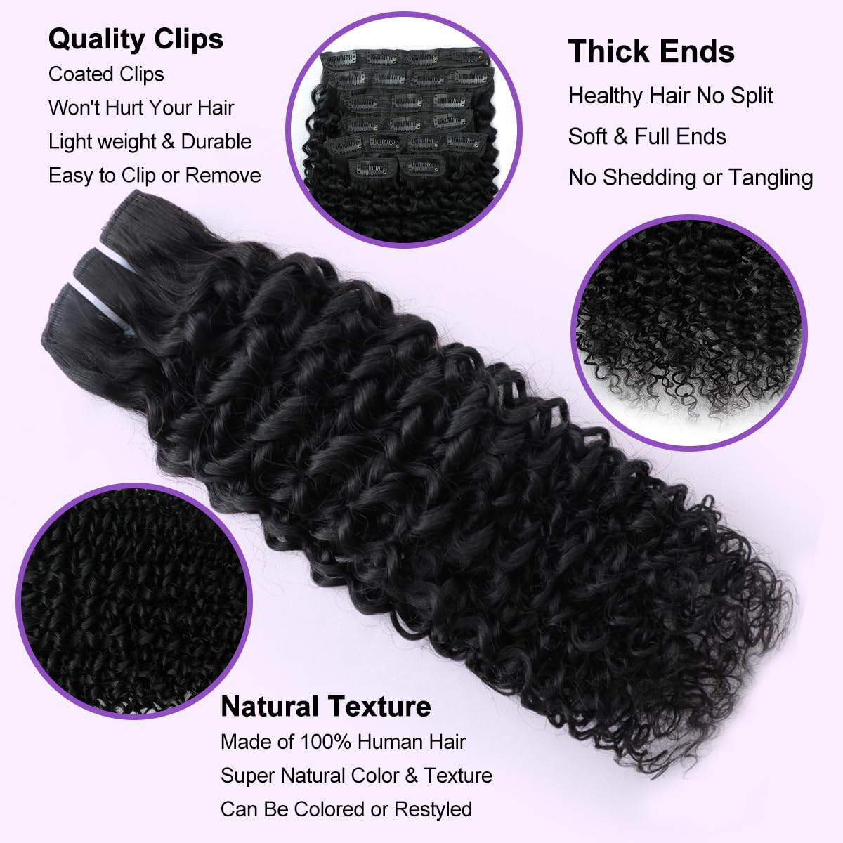 3C 4A Curly Clip In Hair Extensions Real Human Hair 18 Inch 110g 8pcs Kinky Curly Clip Ins Full Head for Black Women 100% Brazilian Remy Human Hair Extensions Natural Color with 20 Clips