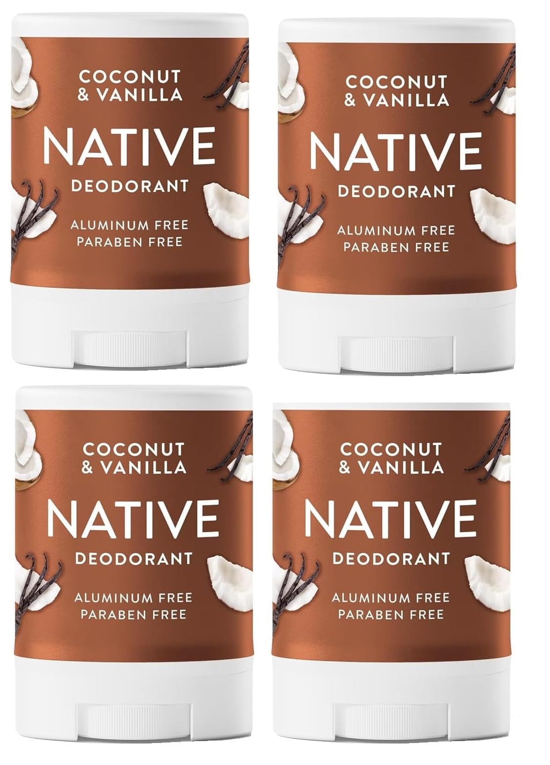 Native Deodorant, Aluminum Free, Coconut & Vanilla, for Women and Men, Travel Size 0.5oz (Pack of 4)