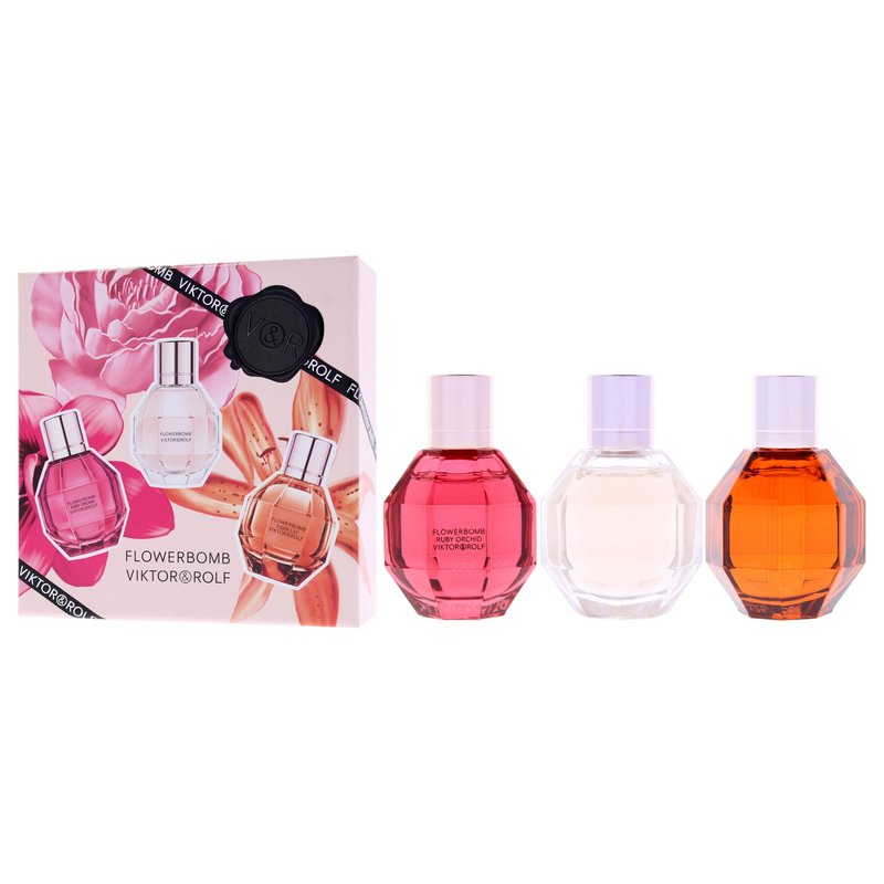 Flowerbomb Trio Set by Viktor and Rolf for Women - 3 Pc Mini Gift Set Flowerbomb, Ruby Orchid, Tiger Lily, All 0.24 EDP Spray