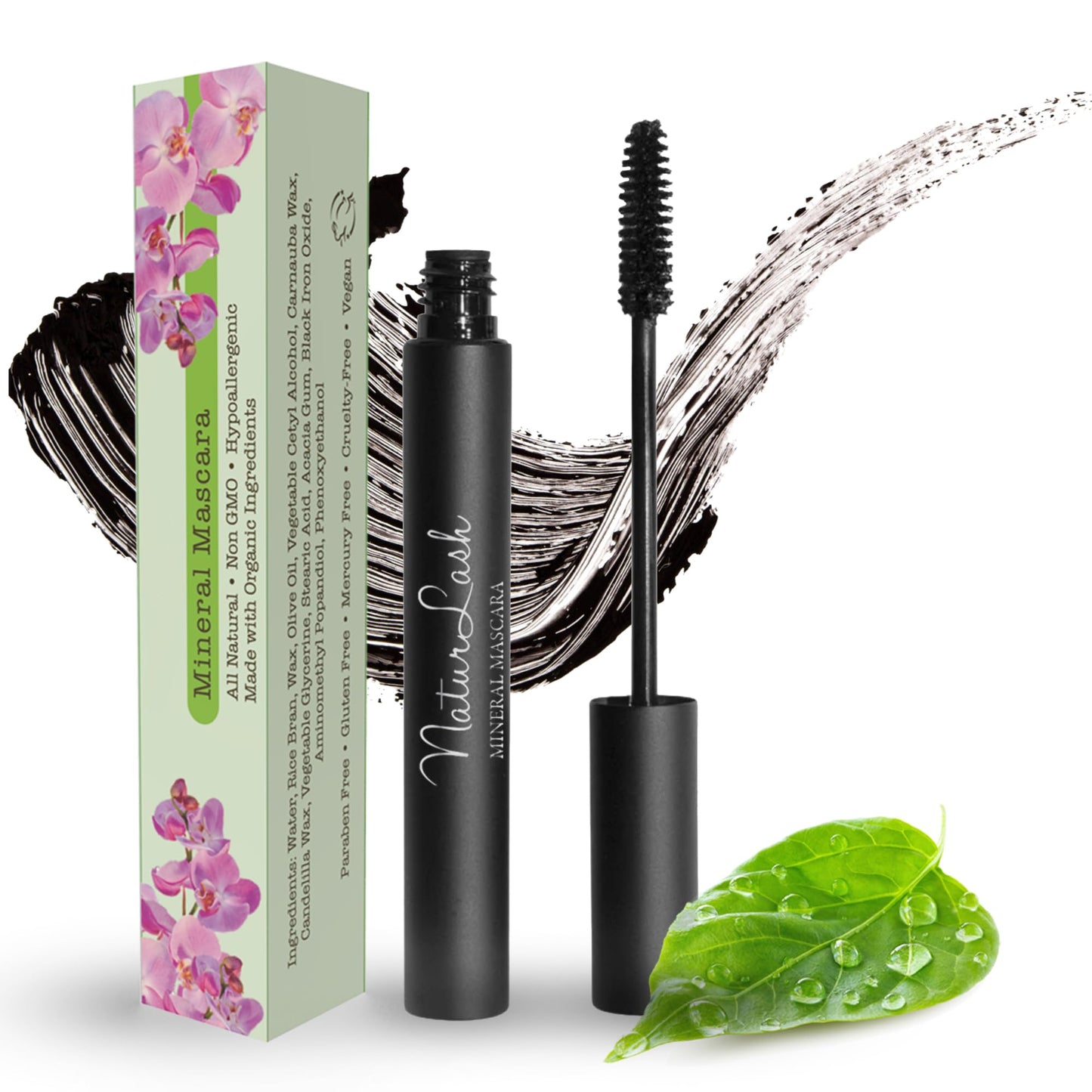Fifth & Skin NATURLASH Natural Mascara (BLACK) Hypoallergenic for Sensitive Eyes – New Formula - New Packaging! Vegan - Cruelty, Gluten, Nut & Paraben Free - Nourish Your Lashes