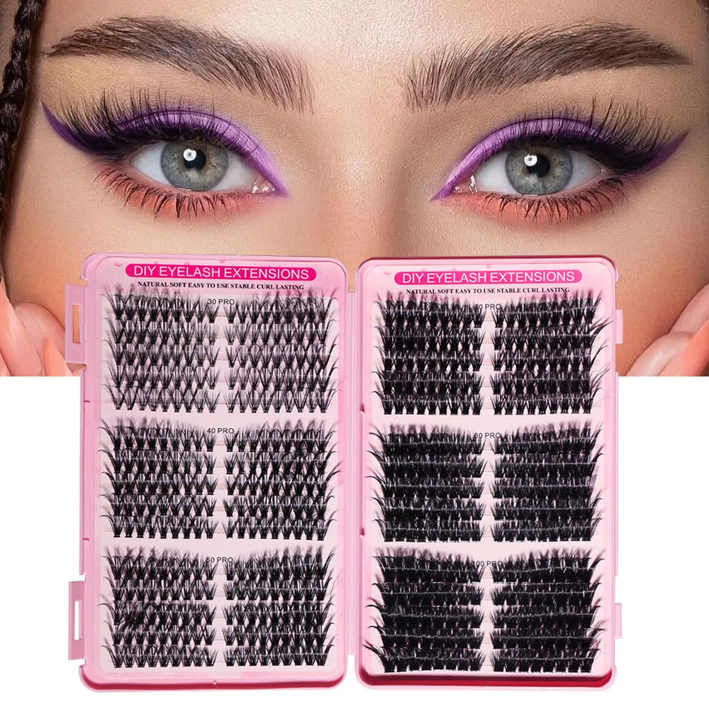 Lash Extension Kit - DIY Lash Clusters, 540pcs in D Curl, 9-16mm Natural Volume Individual Lashes | 30D-100D