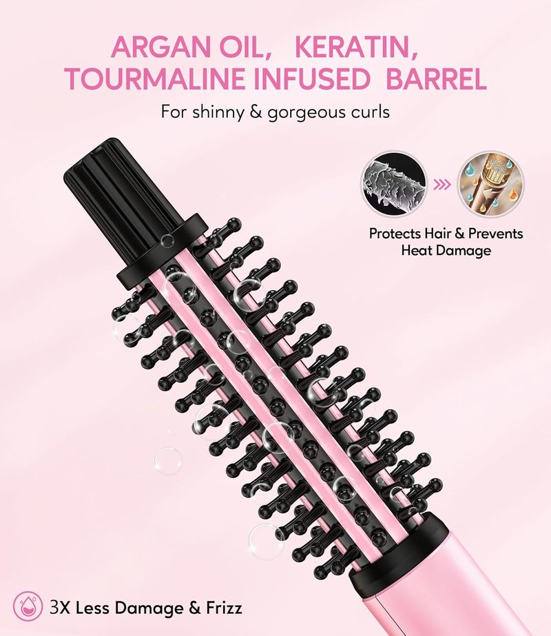 Mini Thermal Brush - 3 Temperature Adjustable Heated Round Brush for Short Hair | Travel Size Curling Iron, Pink 3/4 Inch