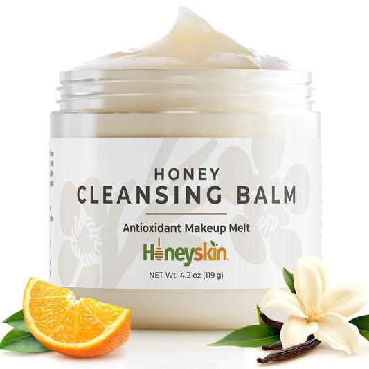 Honeyskin Honey Cleansing Balm Makeup Remover - Face and Eye Makeup Remover for Sensitive Skin Face Wash - Hydrating Facial Cleanser and Gentle to Face Makeup Melting Balm (4oz)
