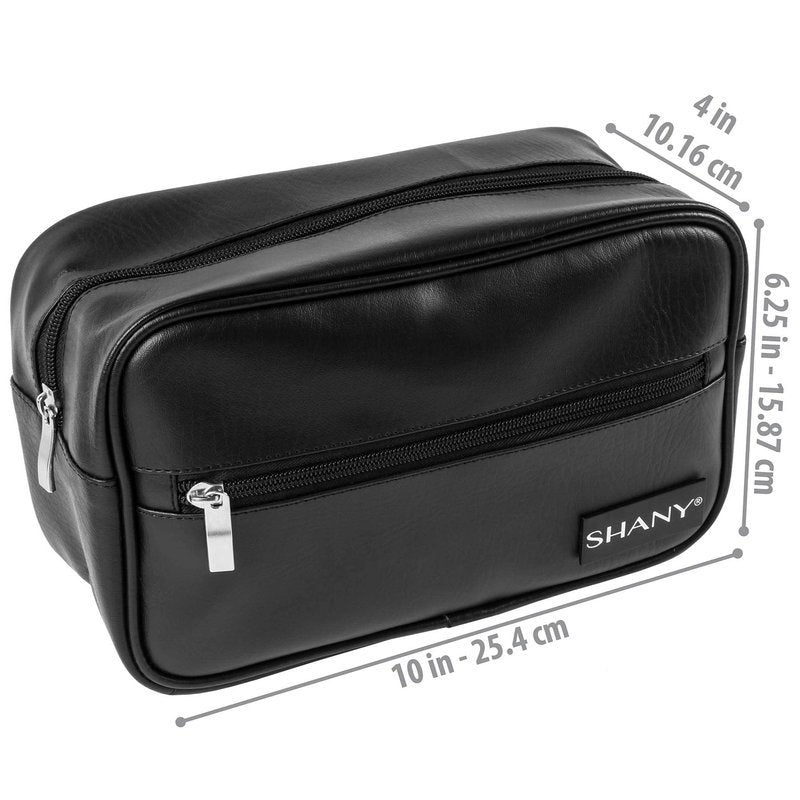 SHANY Dopp Kit and Travel Toiletry Bag – Zippered Faux Leather Grooming Organizer with 2 Internal and 1 External Pockets – Black PU, 11.000" X 8.000" X 3.000", (SH-NT1005-BK)