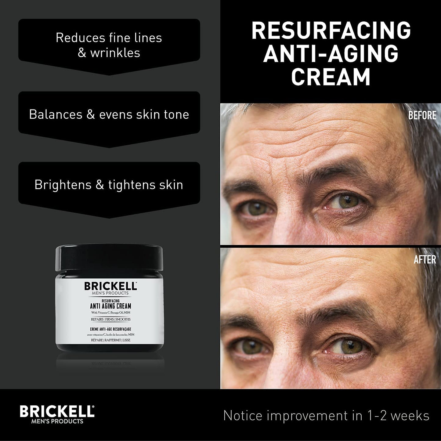 Brickell Men's Products Resurfacing Anti-Aging Face Cream For Men, Face Moisturizer For Wrinkles, With Vitamin C, Jojoba Oil, and Pro-Vitamin B5, 2 Ounce, Unscented