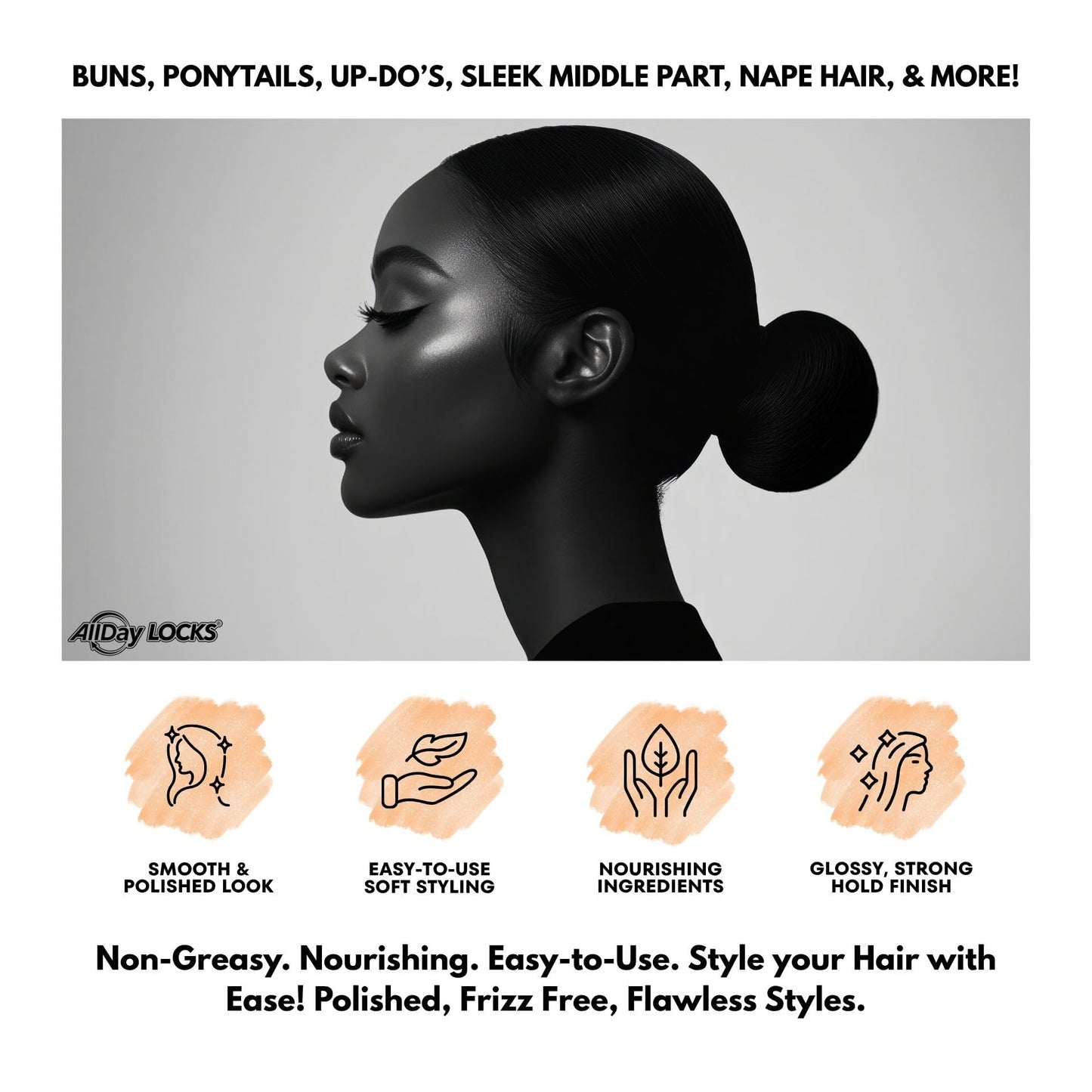 AllDay Locks Wax Stick - Hair Styling Edge Control Slick Stick, Strong Hold for Slick Backs, Natural Styles, Side Parts, and More, Wax Stick for Men and Women - 1.76 oz