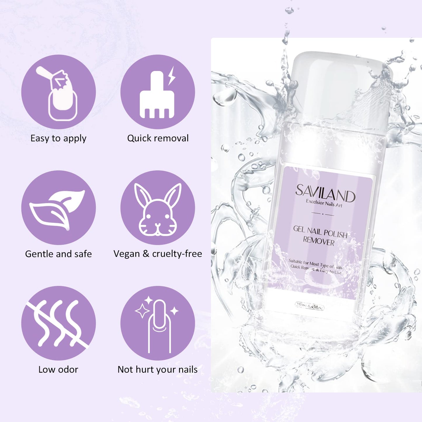 SAVILAND Gel Nail Polish Remover Kit: 250ml Nail Polish Remover with Nail Clips, Nail Tools, 500 Pcs Cotton Pad, Cuticle Pusher & Nail scraper for Gel Nails Dip Acrylic Removal Manicure Salon Home DIY