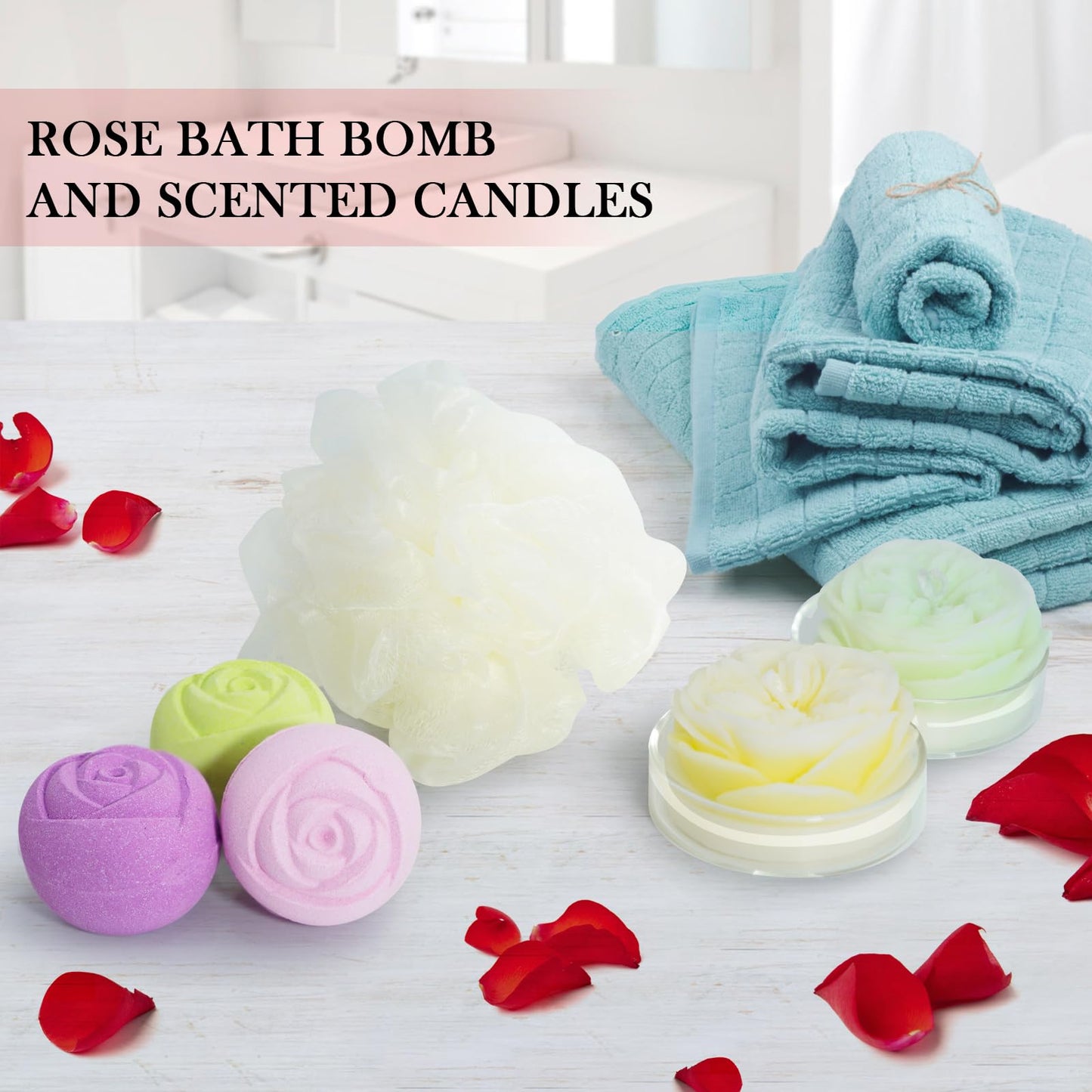 Bath Bombs for Women - 30 Pcs Handmade Natural Essential Oils Rose Bath Bombs with Scented Candles, Home Spa Fizzies Bubble Bath , Birthday Gifts for Women Her Self Care Gifts for Mom Wife (30)