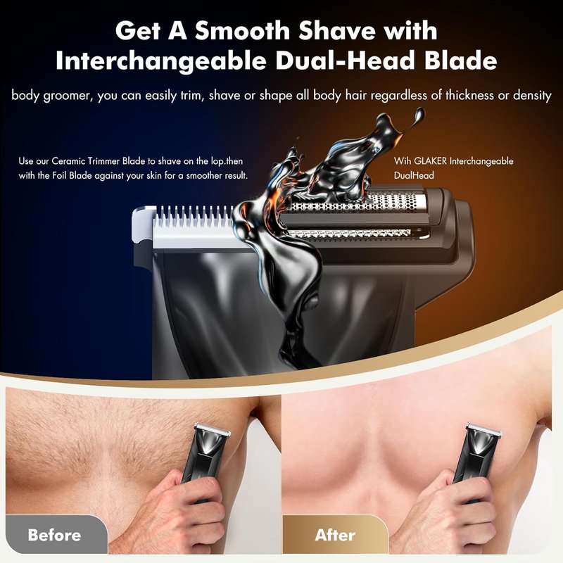 Body Hair Trimmer for Men - 2-in-1 Electric Groomer & Shaver | Dual-Head Design for Groin & Pubic Hair