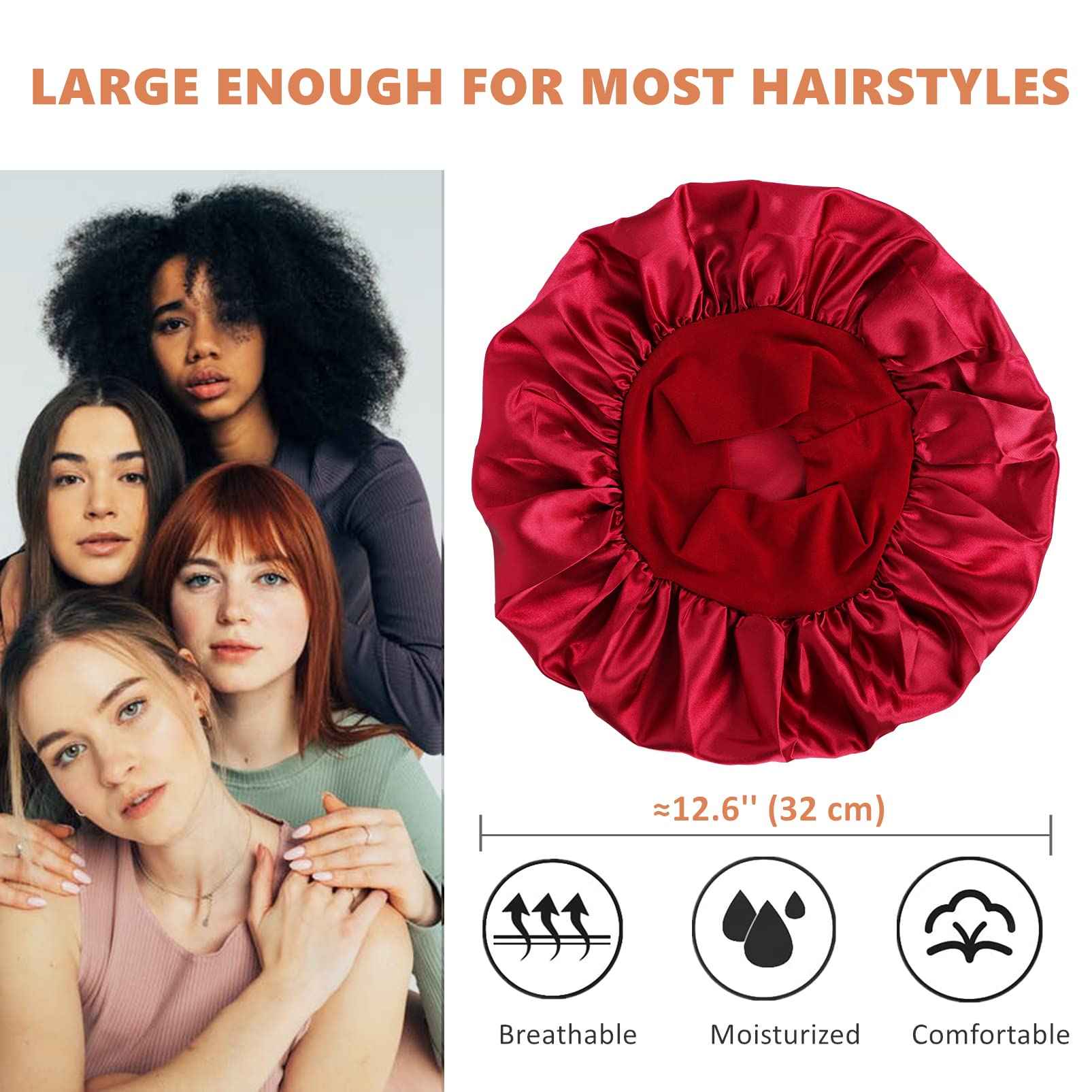 6 PCS Satin Hair Bonnet for Sleeping,Bonnets for Women,Silky Sleep Cap for Curly Hair for Men and Women