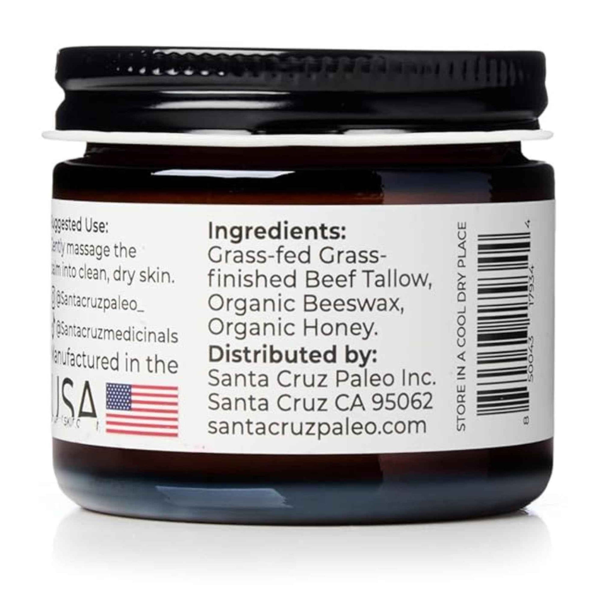 Santa Cruz Paleo Beef Tallow for Skin, Grass Finished & Grass Fed Beef Tallow and Honey Balm Body & Face Moisturizer, Organic Beeswax and Organic Honey, Light Scent, Moisturizing Natural Formula, 2 Oz