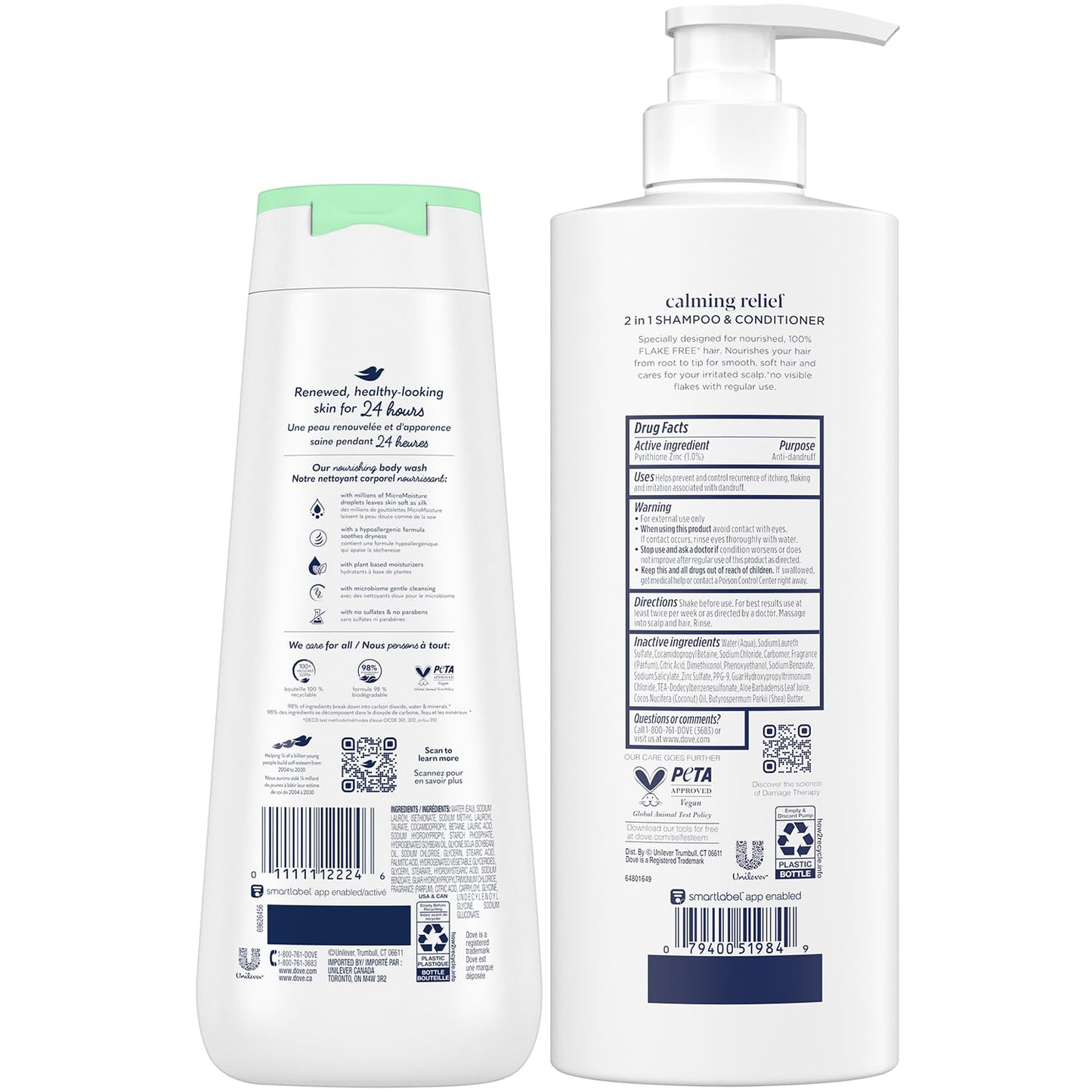 Dove Dandruff Shampoo & Conditioner 2-in-1, DermaCare Calming Relief with Pyrithione Zinc + Body Wash for Sensitive Skin – Best to Prevent Itchy Scalp and Dry Skin (2 Piece Set)