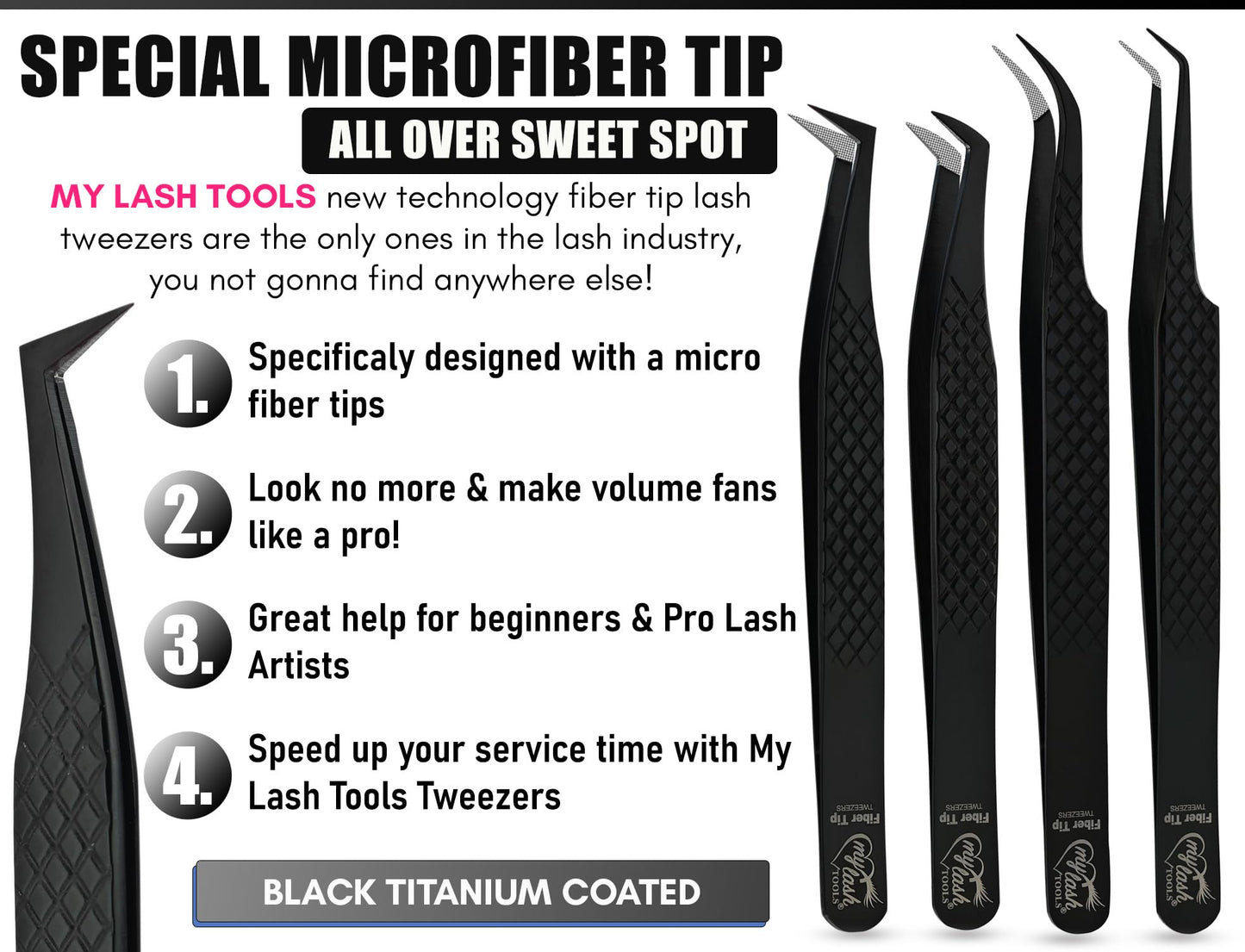 My Lash Tools Fiber Tip Lash Tweezers for Lash Extensions Precision Boot Volume Eyelash Extensions Tweezers Japanese Steel Curved Isolation Tweezer Set Fiber grip tweezers pinzas para (5pcs, Black)