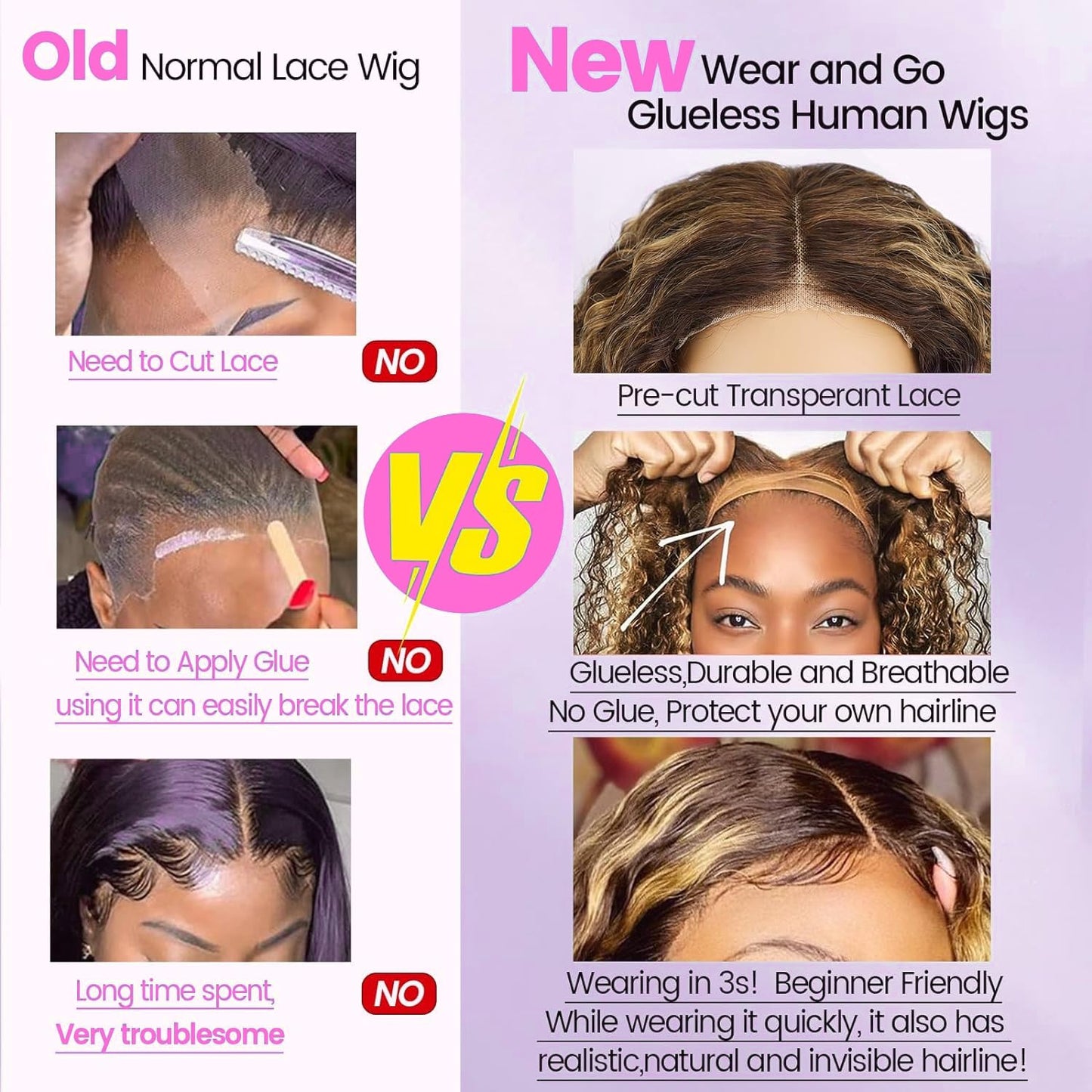 virginess Wear and Go Glueless Wigs Human Hair Pre Plucked Pre Cut Highlight 4/27 Deep Wave Wig for Black Women Human Hair Bob Wig with Elastic Band Upgraded 4x4 Lace Closure Wigs (8Inch)