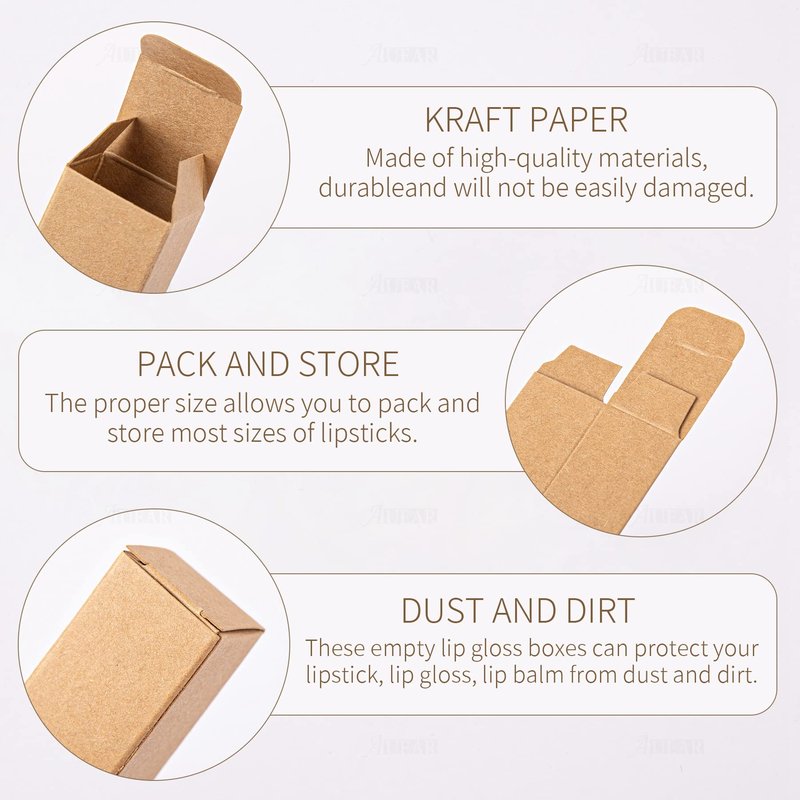 AUEAR, 50 Pack Kraft Paper Lipstick Boxes Empty Lip Gross Box 3.35"x1.1"x1.1" Rectangle Balm Perfume Essence Oil Packaging Cases for DIY Gloss Gift Packing