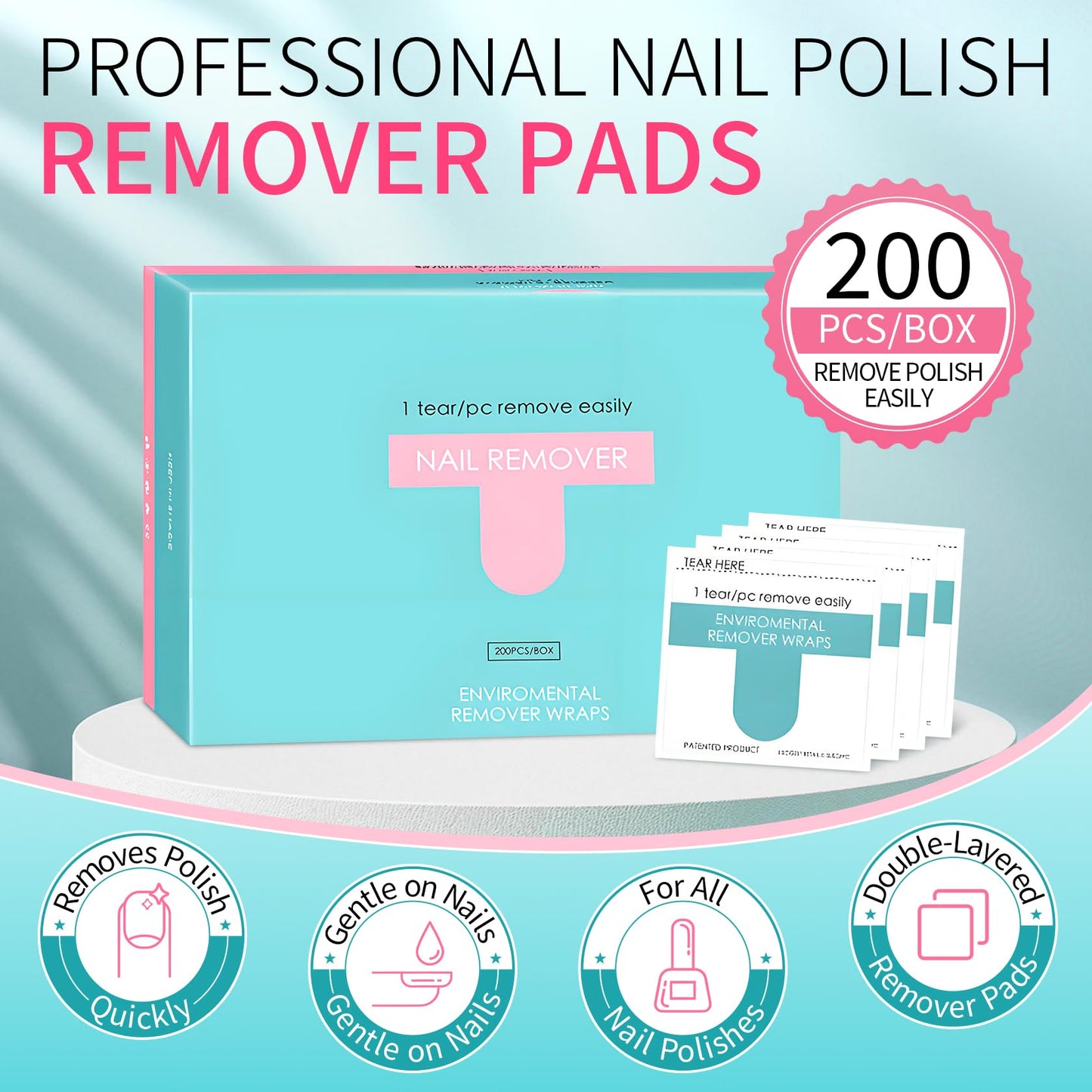 LZXLUKGIR Nail Polish Remover Wipes,200 Pack Individually Nail Polish Remover Pads with Tools,Portable Fingernail Travel Kit,Quickly removedor de gel para uñas for Salon Home