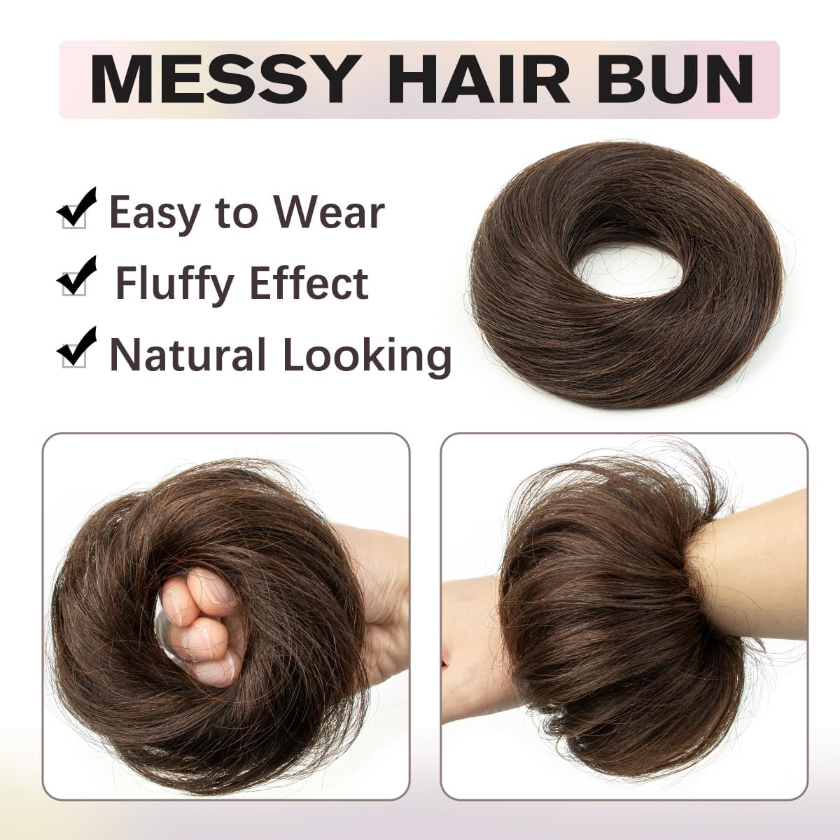 Messy Bun Hair Piece - 2 PCS Dark Brown Soft Fluffy Scrunchies for Easy Updos | Ideal for Women & Kids