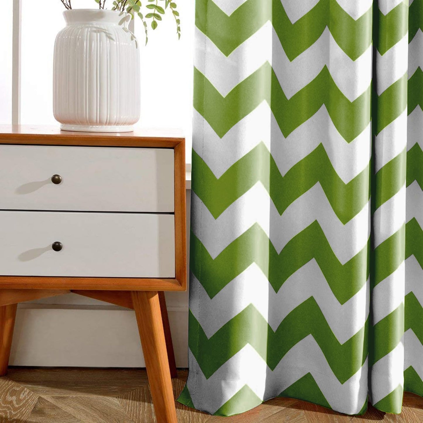 Melodieux Chevron Room Darkening Blackout Grommet Top Curtains, 52 by 63 Inch, Green (1 Panel)
