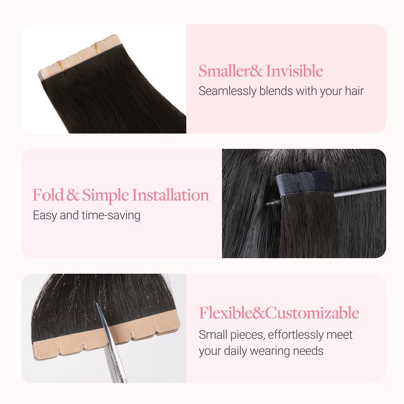 GOO GOO Tape in Hair Extensions, 2 Dark Brown, 16inch 40g 10pcs, Mini Tape Cut to Fit, Skin Weft Seamless Invisible, Remy Human Hair
