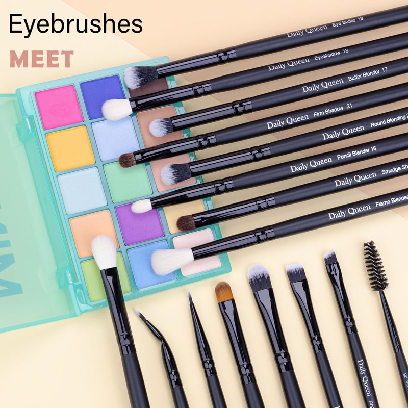 Daily Queen 29pcs Black Professional Makeup Brush Set Kabuki Powder Concealers Eye shadows Blush Eyeliner Eyebrow Contour Eye blending Brushes (29pcs brush +barrel+brush cleaner+face cleaner)