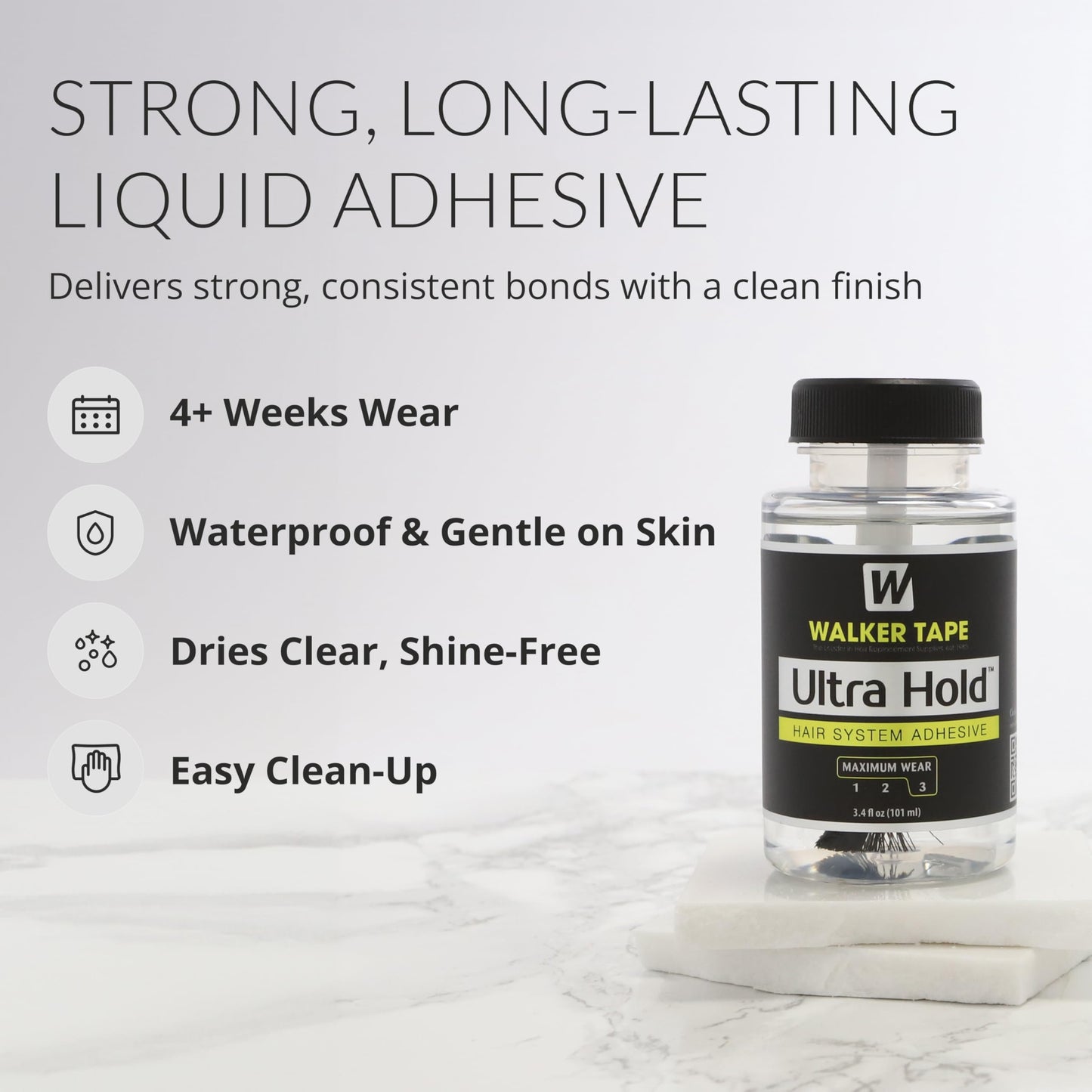 Walker Tape Ultra Hold Brush-On Adhesive 3.4 oz, Waterproof Clear-Drying Wig Glue for Lace Systems and Tape in Hair Extensions Human Hair, Strong Long Lasting Liquid Adhesive for Hairpiece Bonding