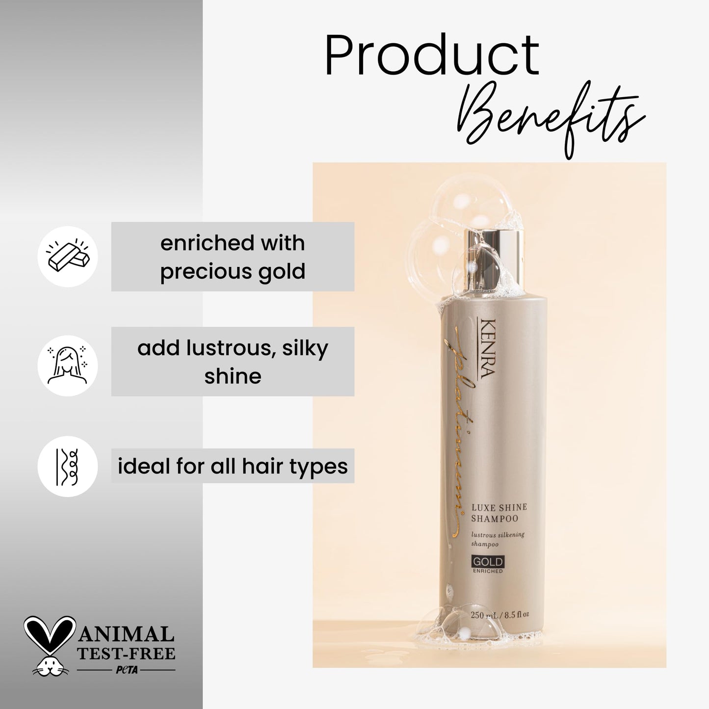 Kenra Professional Platinum Luxe Shine Shampoo | Gold Enriched | Lustrous Silkening Shampoo | Transforms Dull And Lifeless Strands To Glamorous And Full-Bodied Hair | All Hair Types | 8.5 fl. Oz