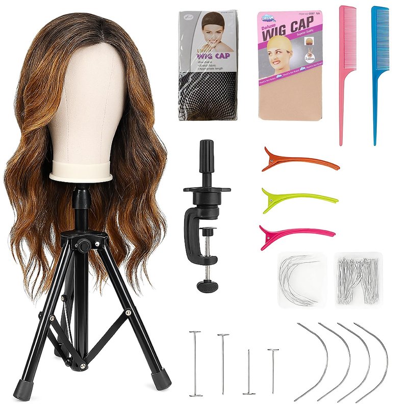 CMZLUMINEST Wig Stand with Head, Adjustable Wig Head Stand, Canvas Wig Head Stand with Mannequin Head with Clamp Stand, Manikin Head Set for Wigs Cosmetology