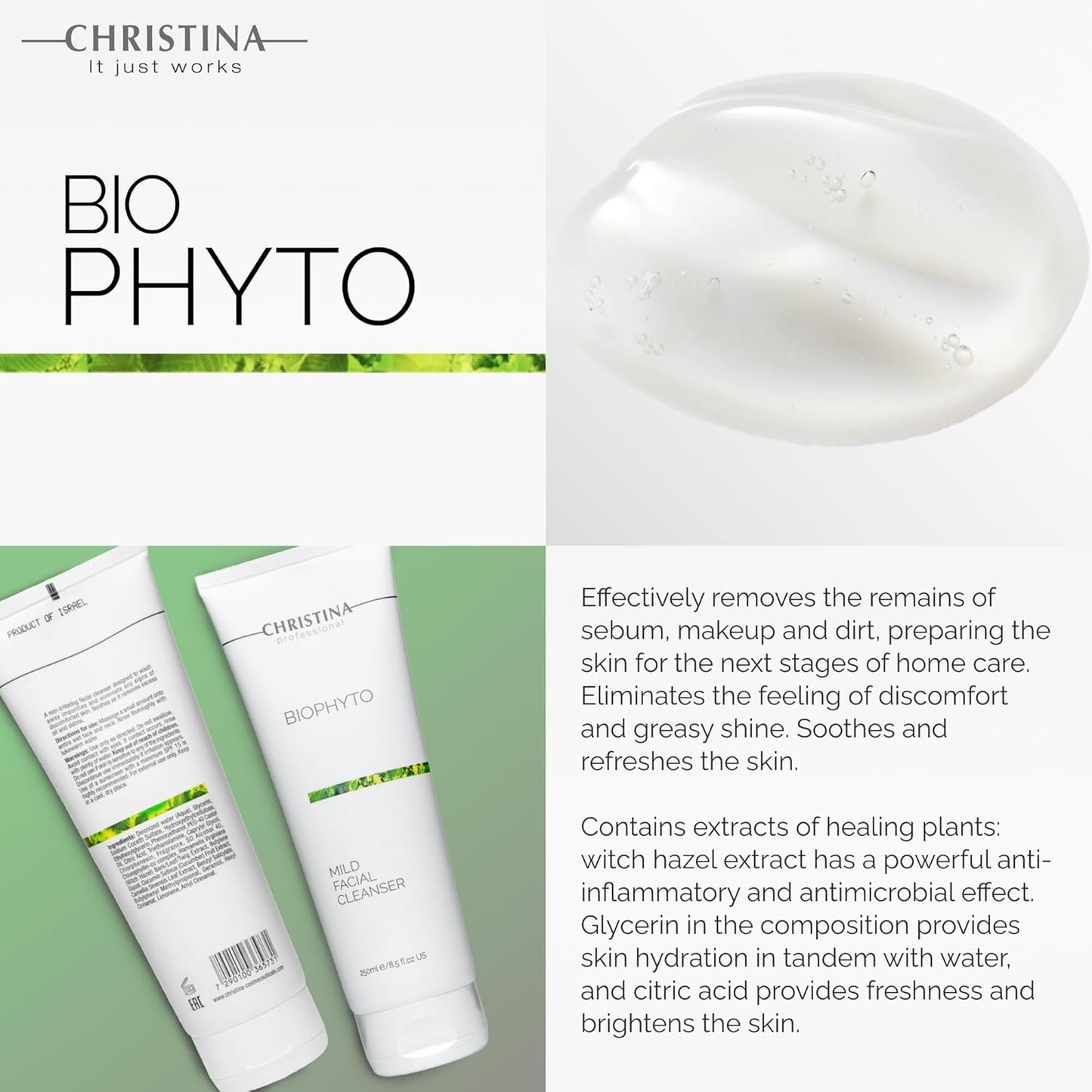 Biophyto Mild Facial Cleanser - Soapless Gentle Face Wash with Green Tea & Cucumber Extracts | 250 ml for All Skin Types