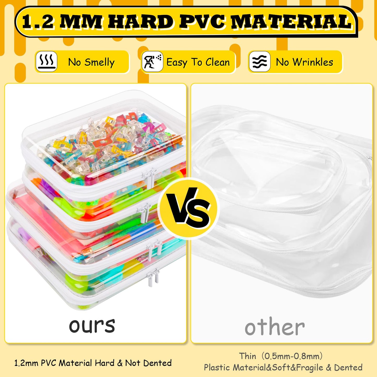 4 Pack Clear Hard Shell Zipper Case(2 Extra Large, 2 Large),13.7" Extra Large+9.8" Large Clear Zipper Pouches for Travel,Toiletries, Makeup,Cosmetic,Electronics & Pencils- Crush-Resistant Storage